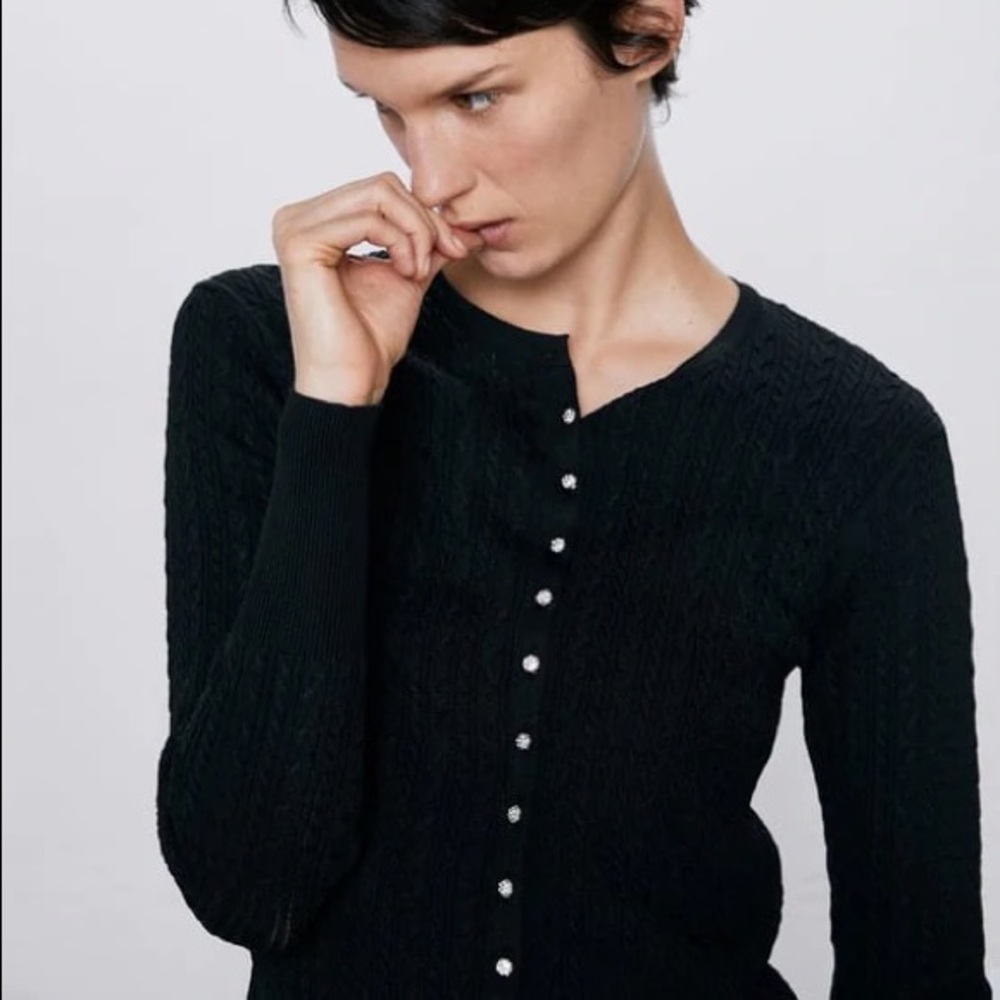 Zara Rhinestone Embellished Button Down Cardigan - Picture 3 of 3